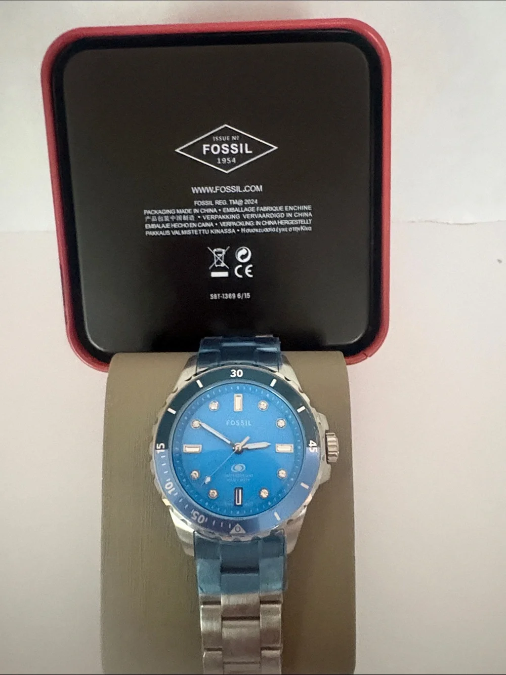 Fossil Blue Dial Silver-Tone Stainless Watch